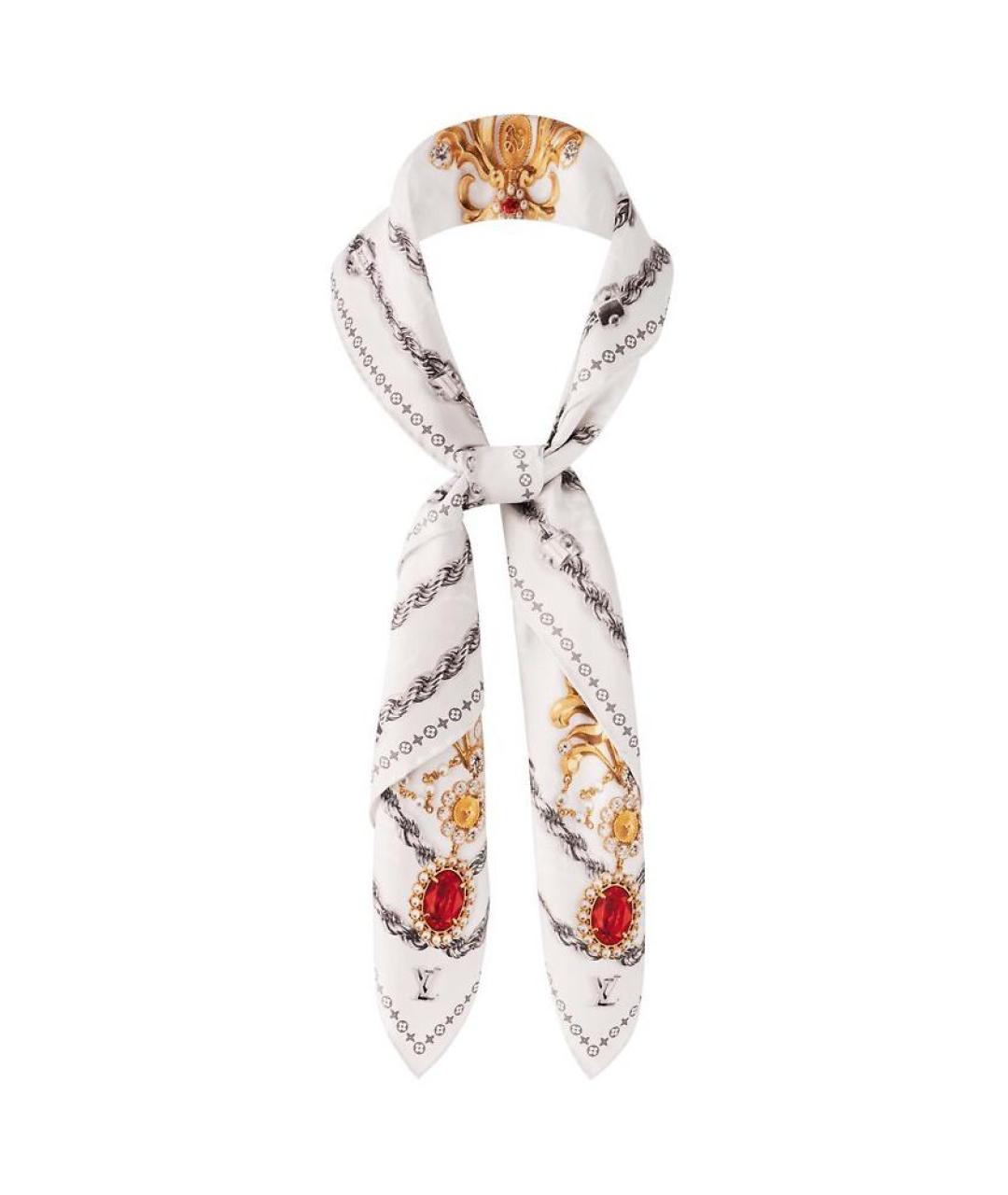 LOUIS VUITTON Белый шелковый шарф, фото 3