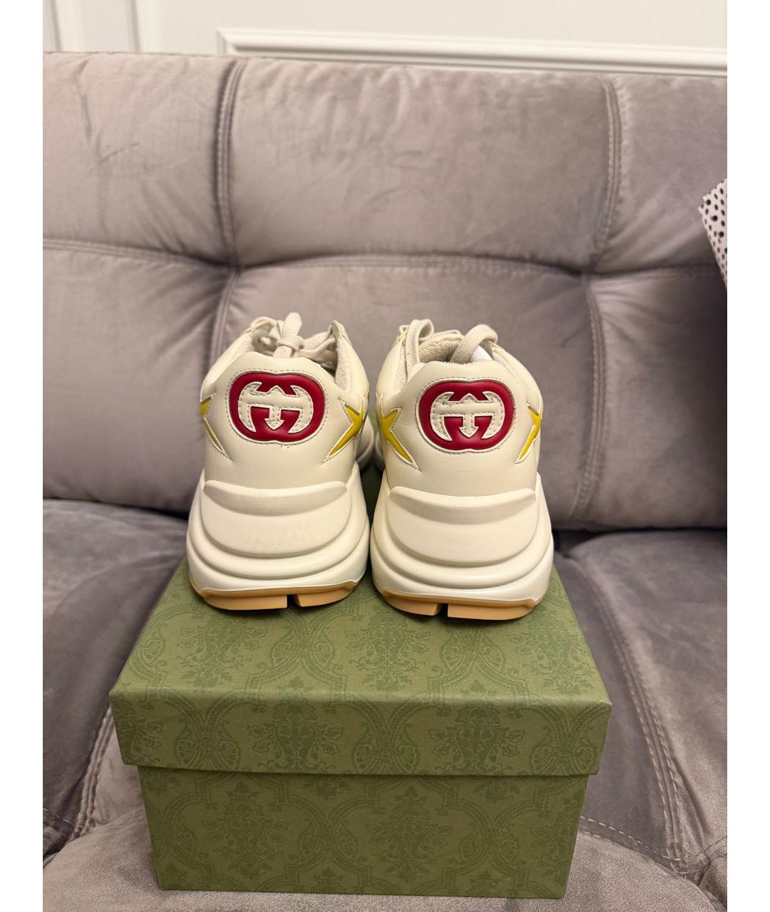 GUCCI Бежевые кожаные кроссовки, фото 3