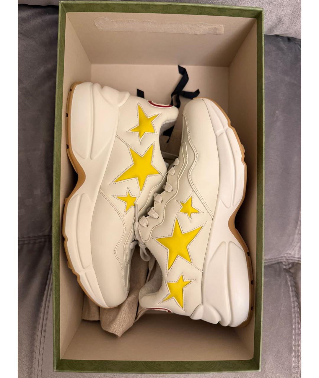 GUCCI Бежевые кожаные кроссовки, фото 4