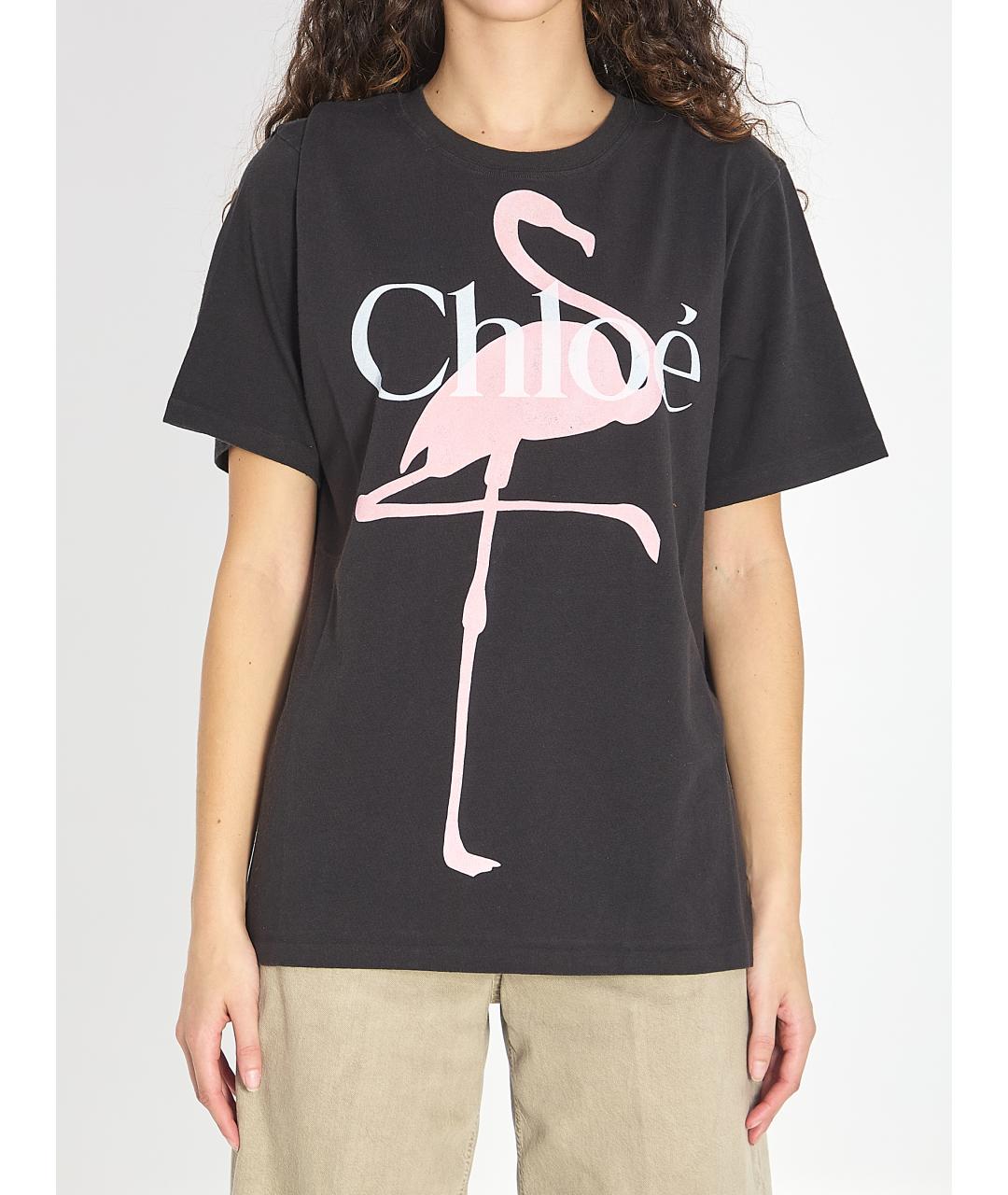 CHLOE Черная хлопковая футболка, фото 2