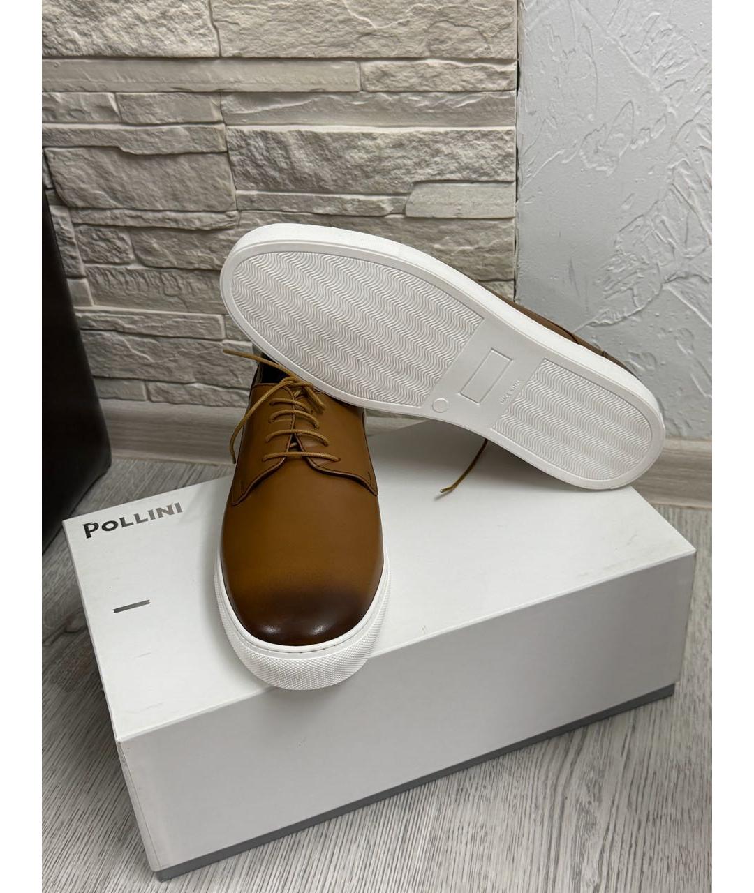 POLLINI Коричневые кожаные низкие кроссовки / кеды, фото 8