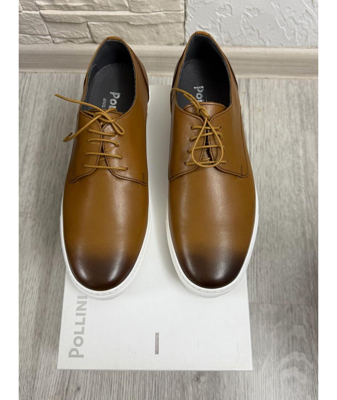 POLLINI Коричневые кожаные низкие кроссовки / кеды, фото 6