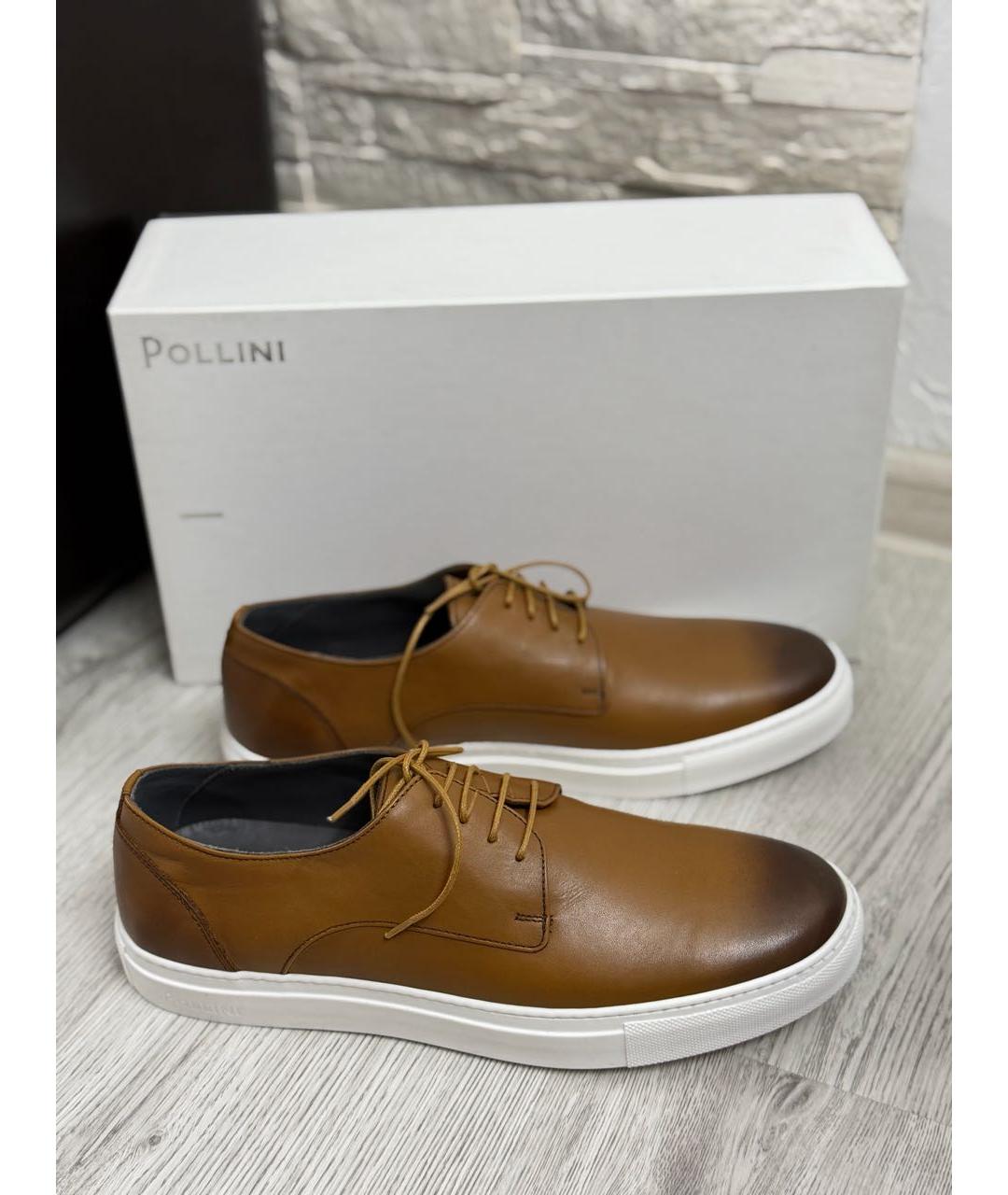 POLLINI Коричневые кожаные низкие кроссовки / кеды, фото 9