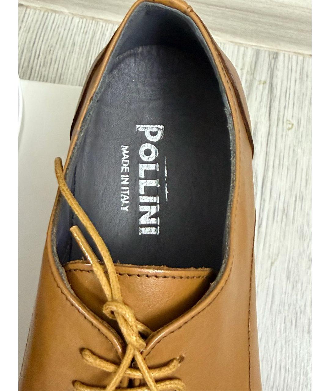 POLLINI Коричневые кожаные низкие кроссовки / кеды, фото 3