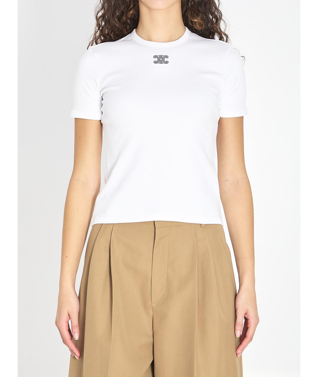 CELINE Белая хлопковая футболка, фото 2