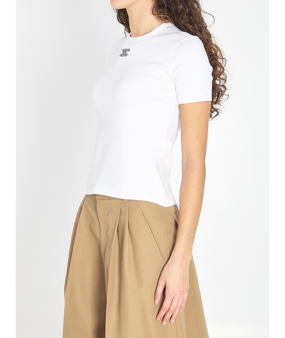 CELINE Белая хлопковая футболка, фото 3