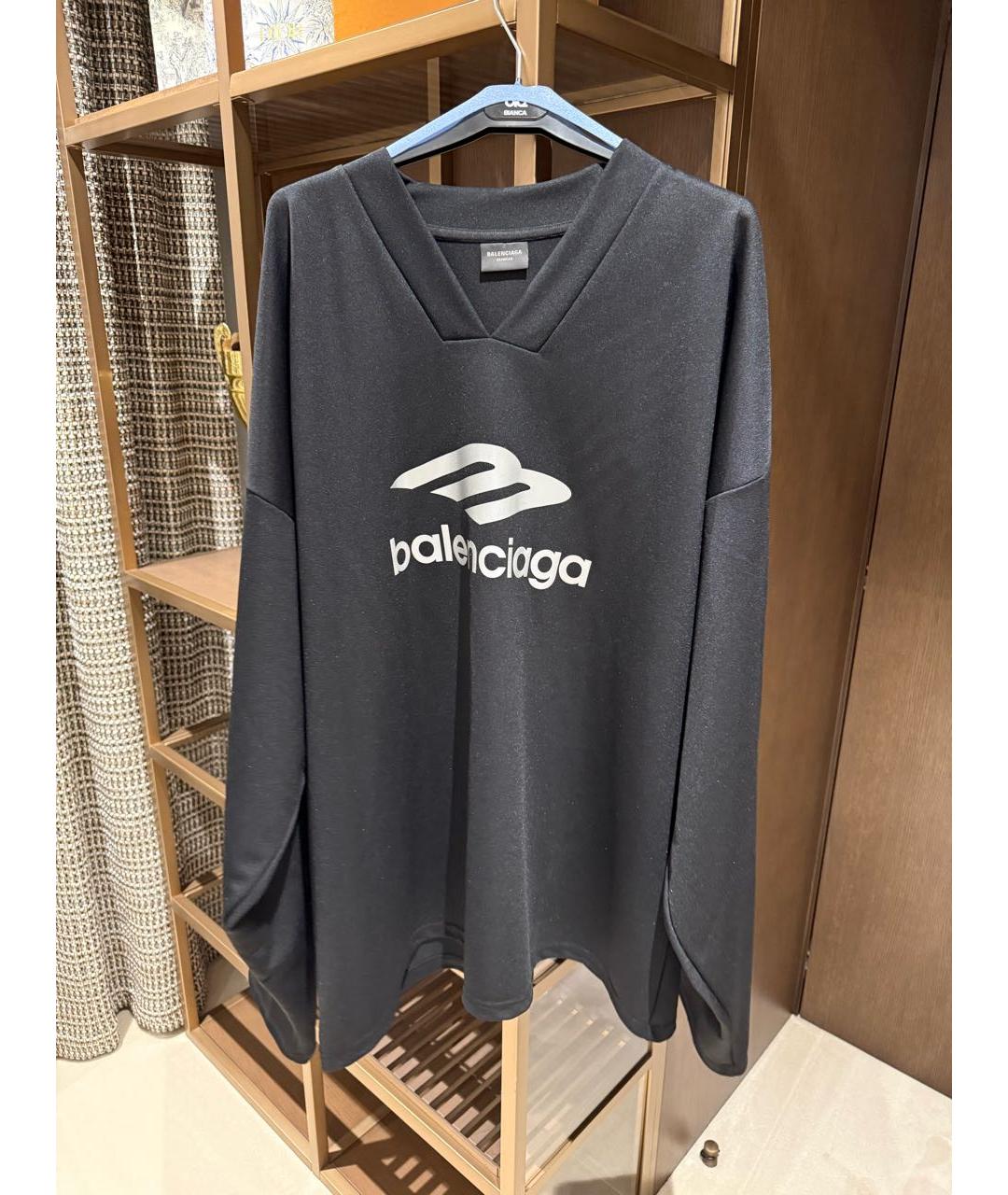 BALENCIAGA Черная полиэстеровая футболка, фото 3