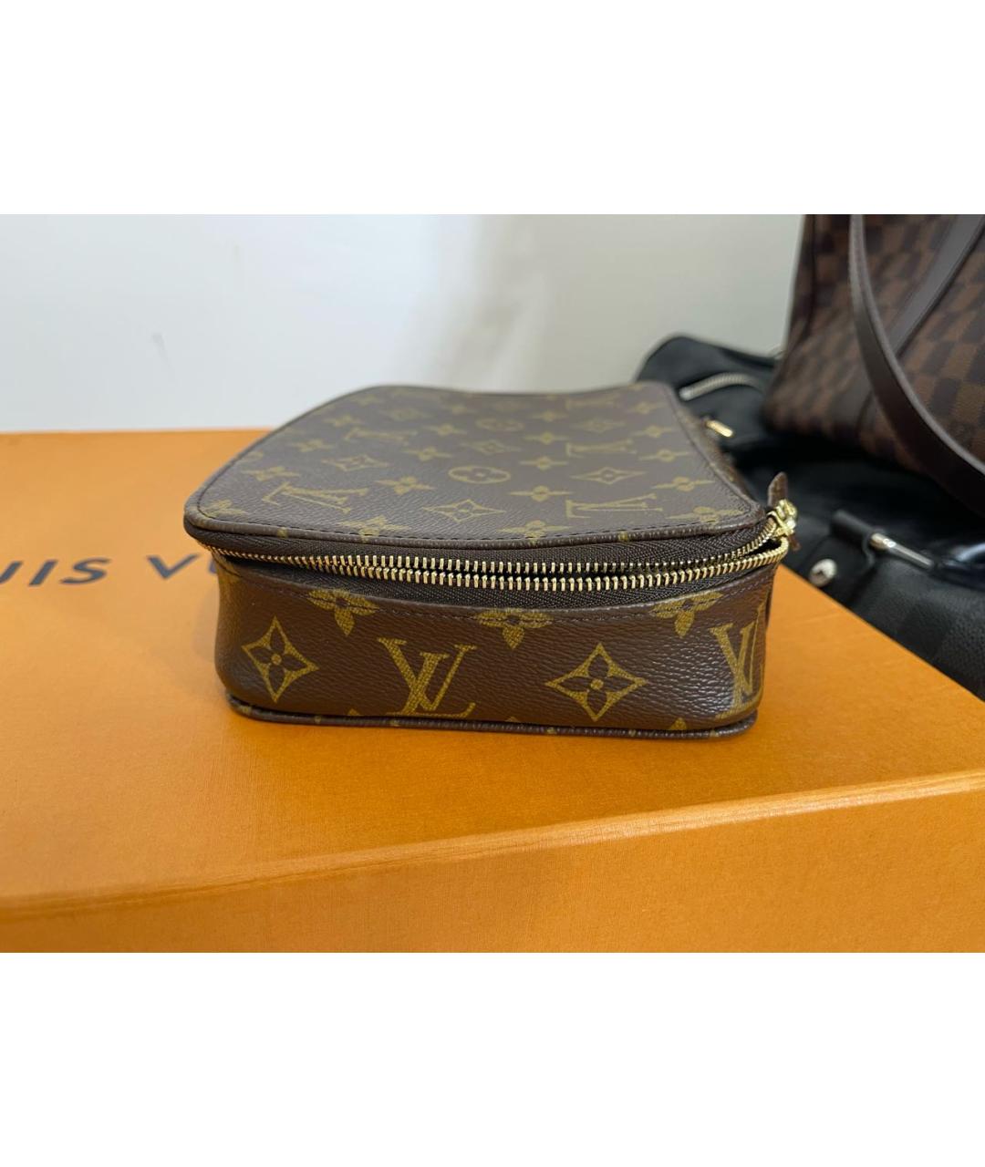 LOUIS VUITTON Коричневая кожаная косметичка, фото 5