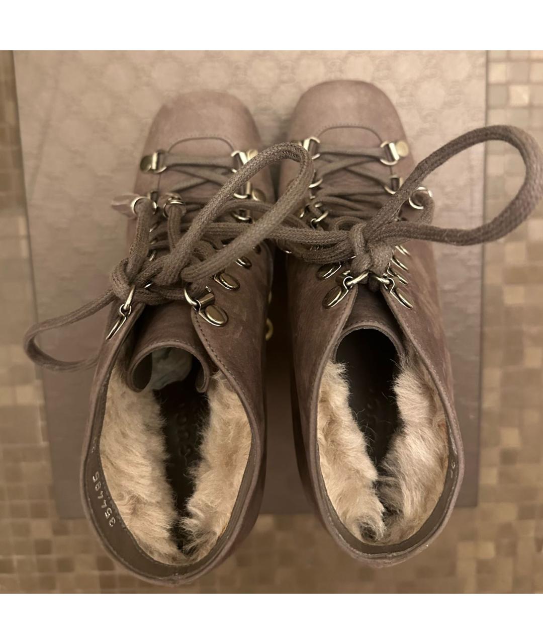 GUCCI Бежевые нубуковые ботильоны, фото 3