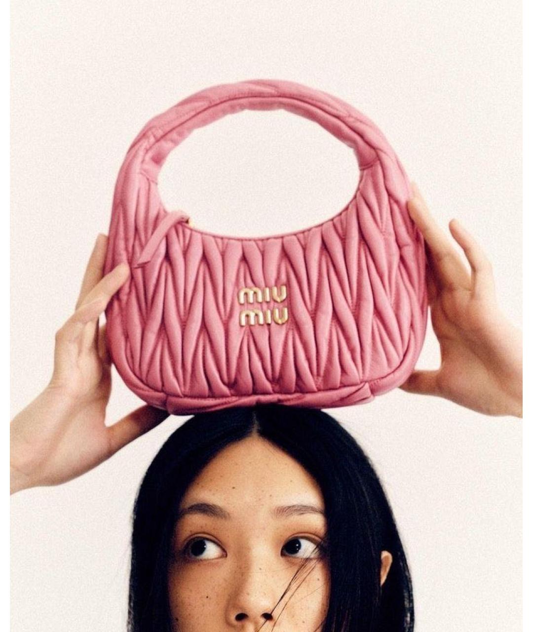 MIU MIU Розовая кожаная сумка с короткими ручками, фото 3