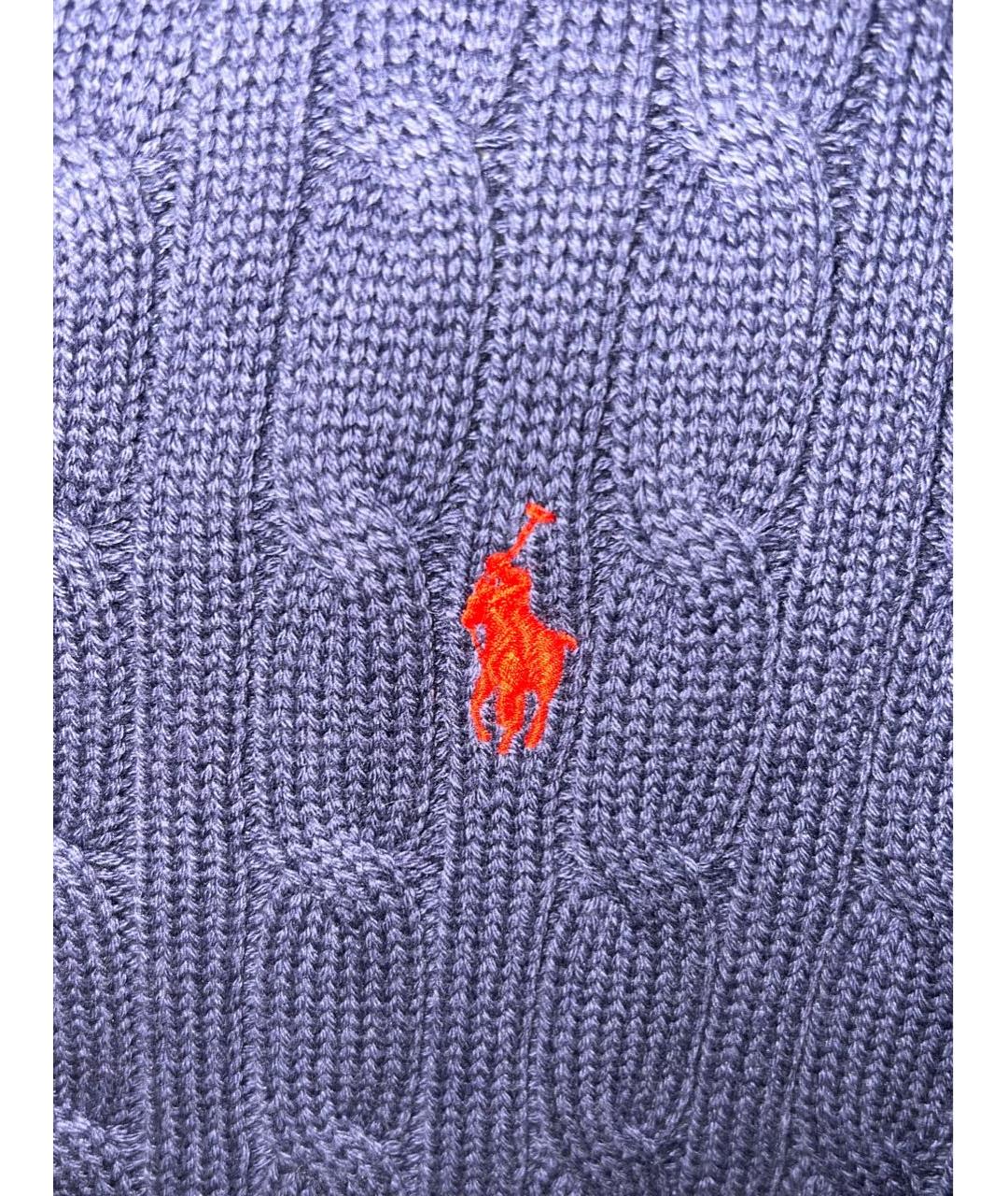 POLO RALPH LAUREN Темно-синее хлопко-шерстяное поло с коротким рукавом, фото 4