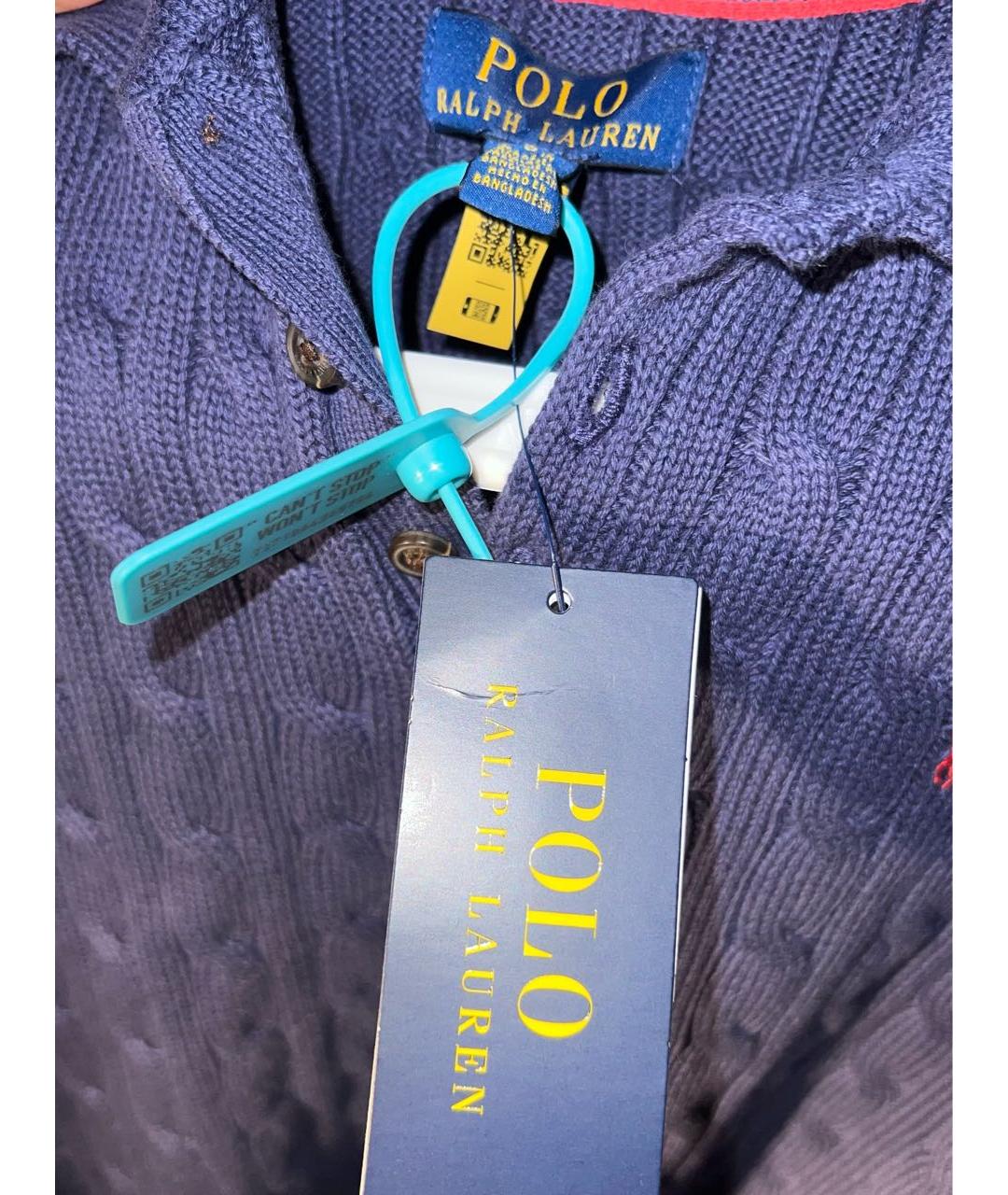 POLO RALPH LAUREN Темно-синее хлопко-шерстяное поло с коротким рукавом, фото 5