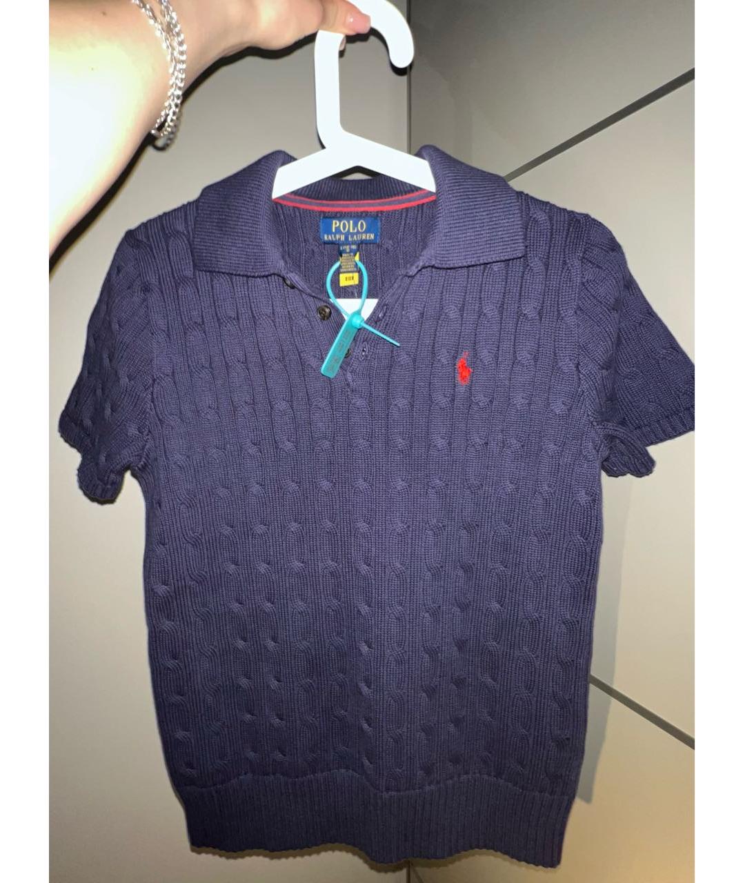 POLO RALPH LAUREN Темно-синее хлопко-шерстяное поло с коротким рукавом, фото 2