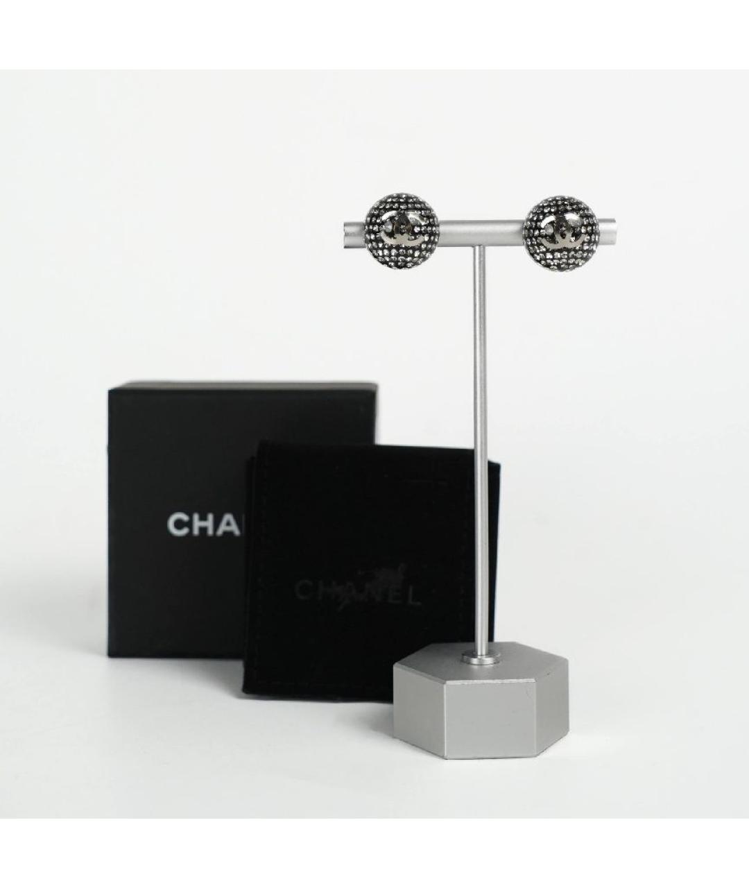 CHANEL Серые латунные серьги, фото 2