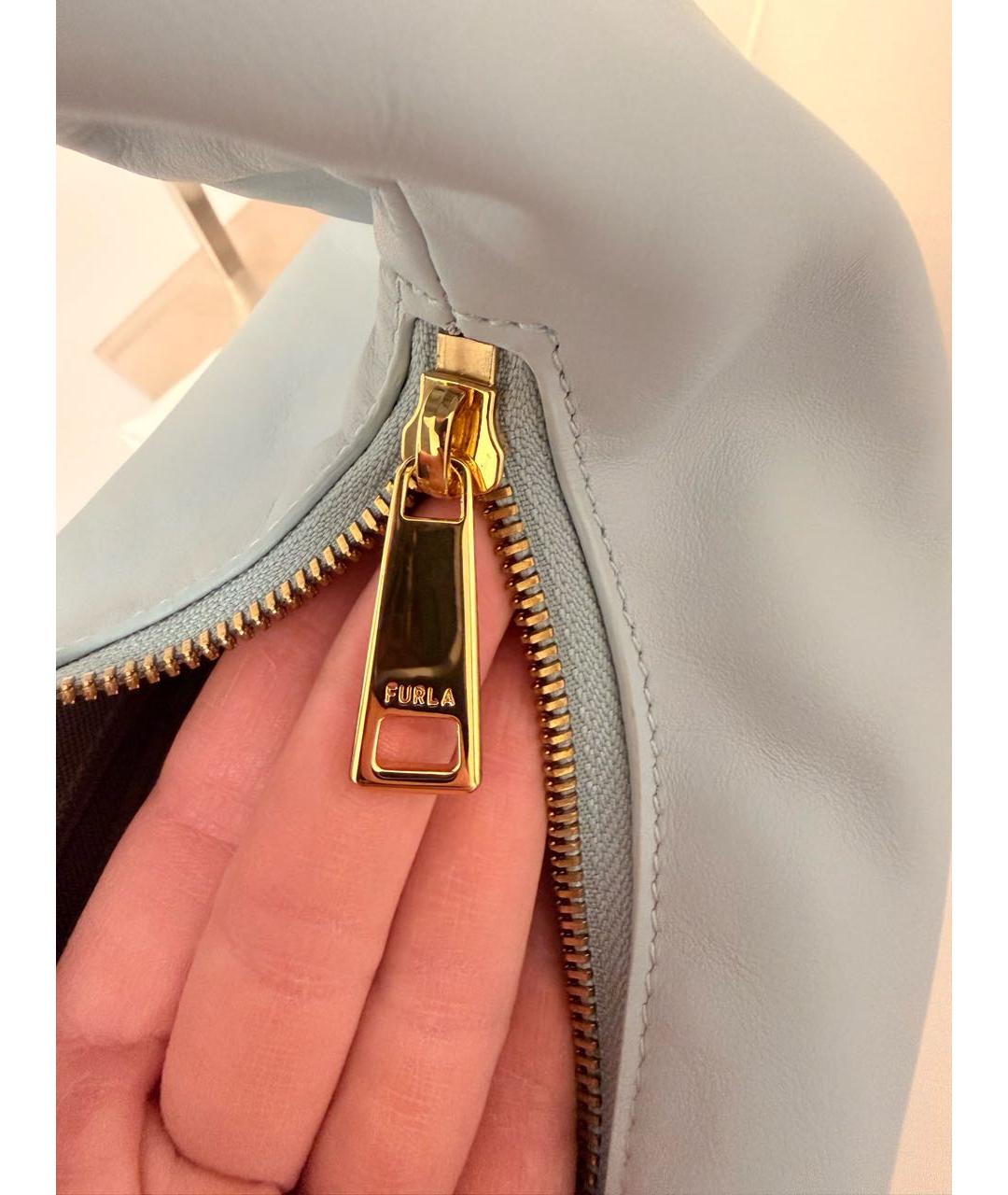 FURLA Голубая кожаная сумка с короткими ручками, фото 5