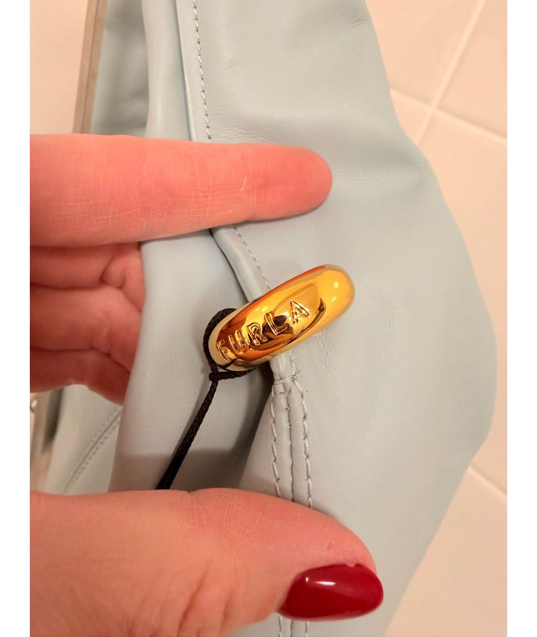 FURLA Голубая кожаная сумка с короткими ручками, фото 4