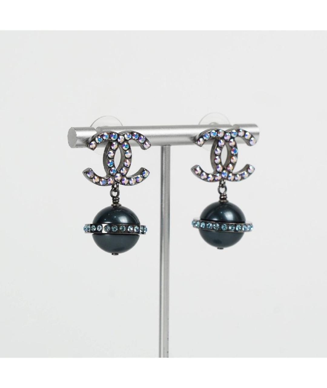 CHANEL Голубые латунные серьги, фото 9