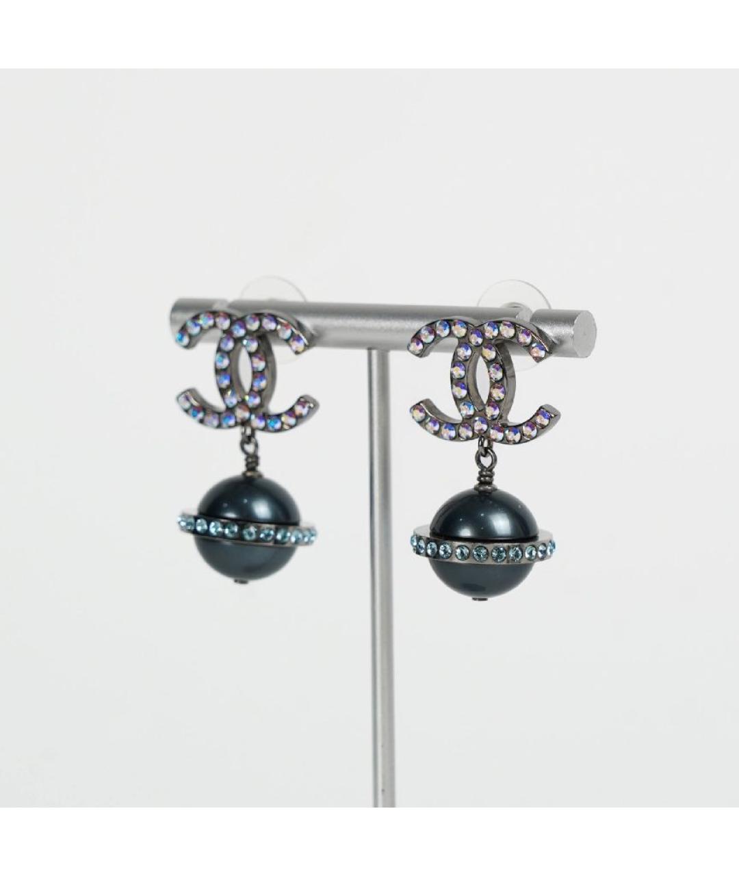 CHANEL Голубые латунные серьги, фото 3