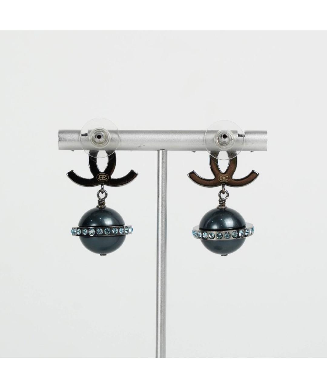 CHANEL Голубые латунные серьги, фото 2