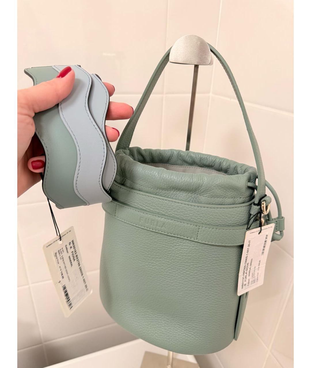 FURLA Зеленая кожаная сумка с короткими ручками, фото 6