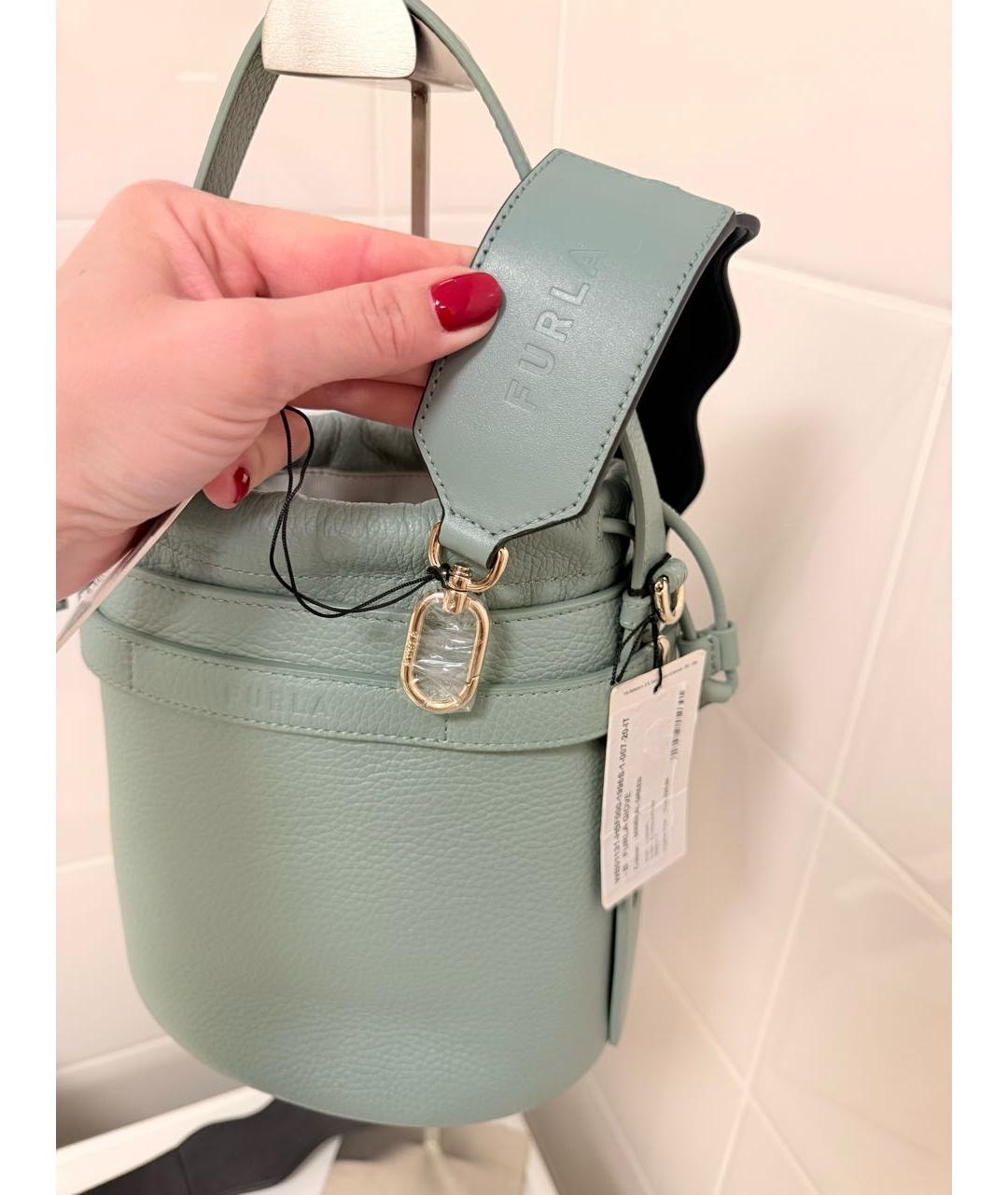 FURLA Зеленая кожаная сумка с короткими ручками, фото 5