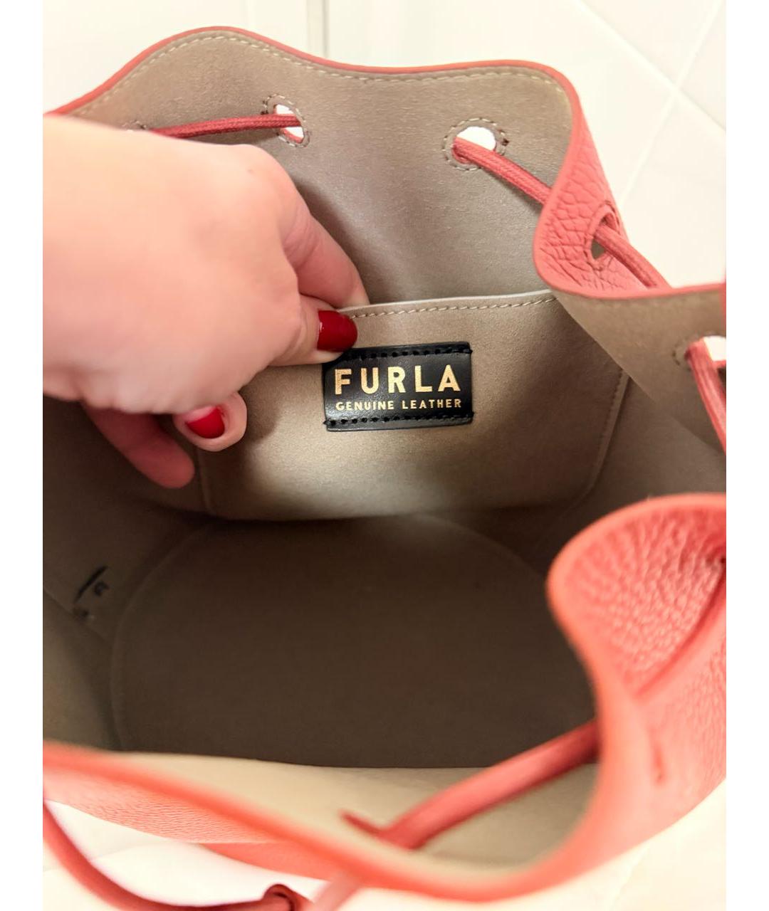 FURLA Красная кожаная сумка с короткими ручками, фото 5