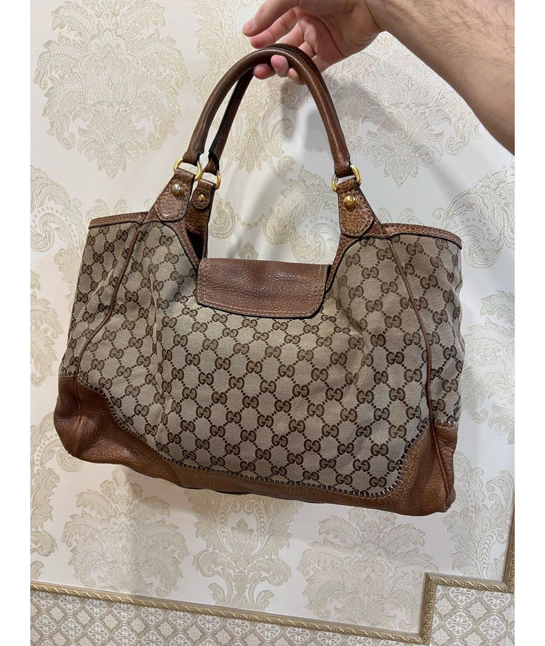 GUCCI Коричневая тканевая сумка тоут, фото 3