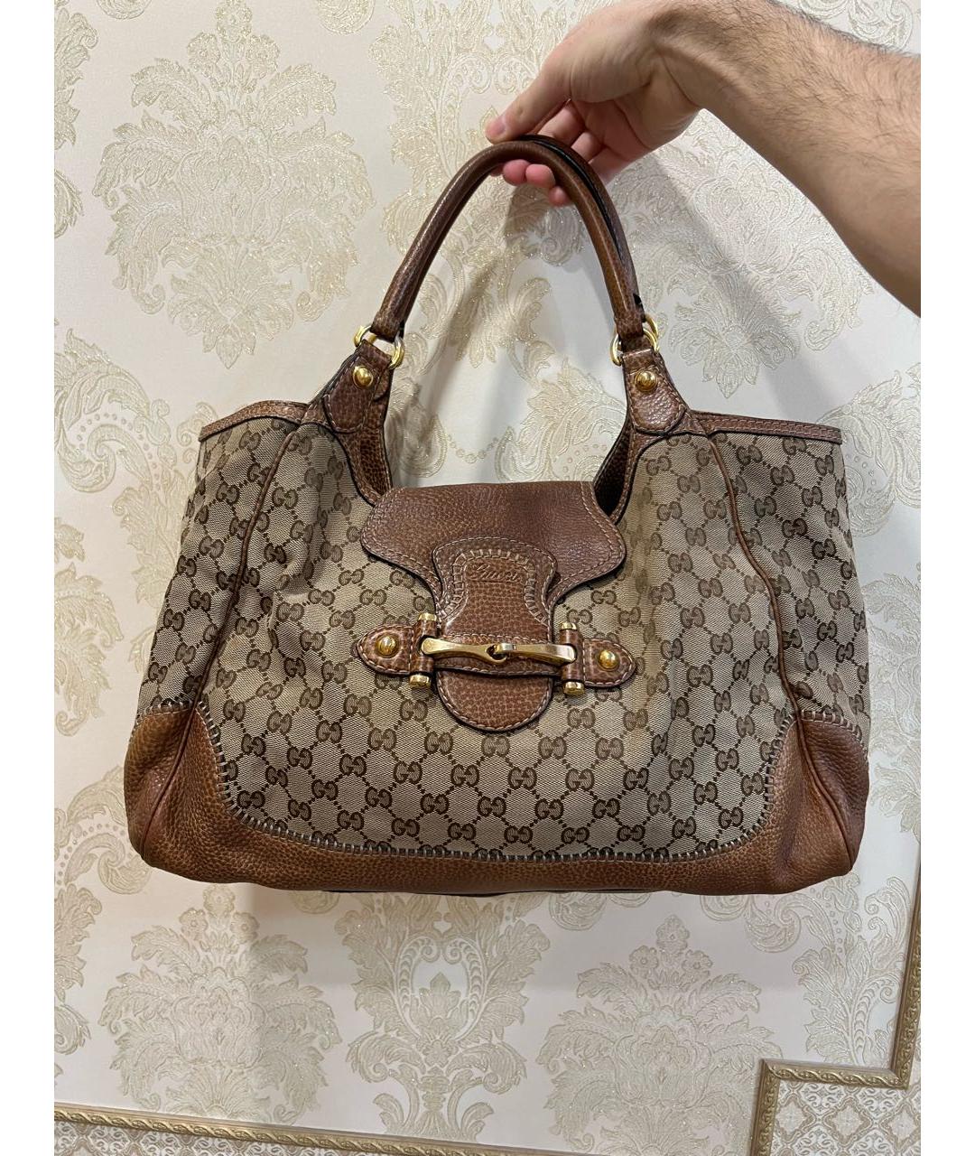 GUCCI Коричневая тканевая сумка тоут, фото 5