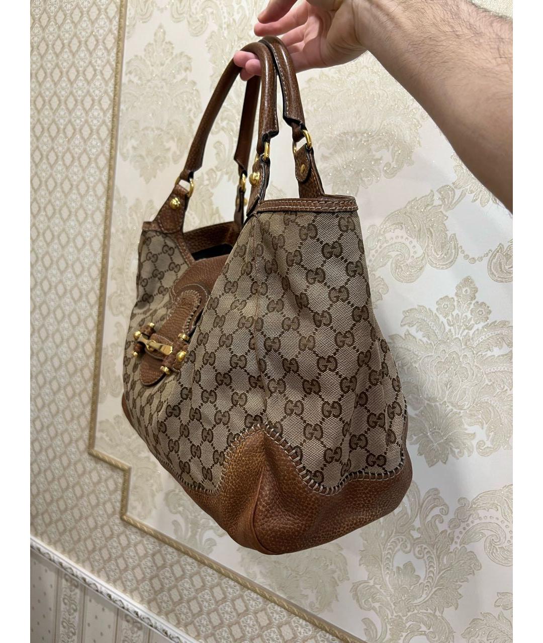 GUCCI Коричневая тканевая сумка тоут, фото 2