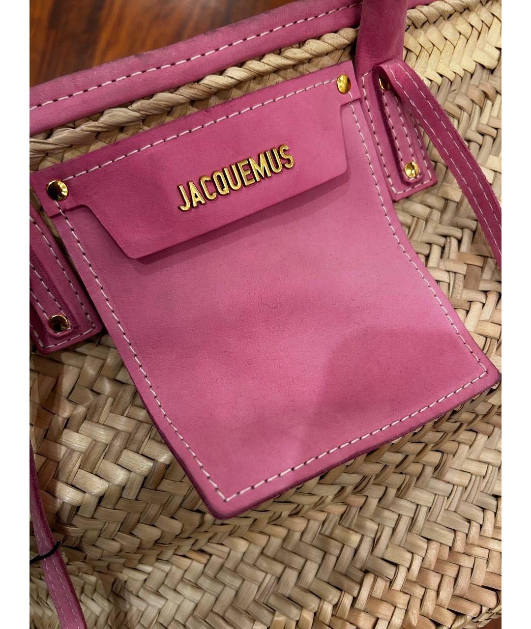 JACQUEMUS Розовая пелетеная пляжная сумка, фото 3