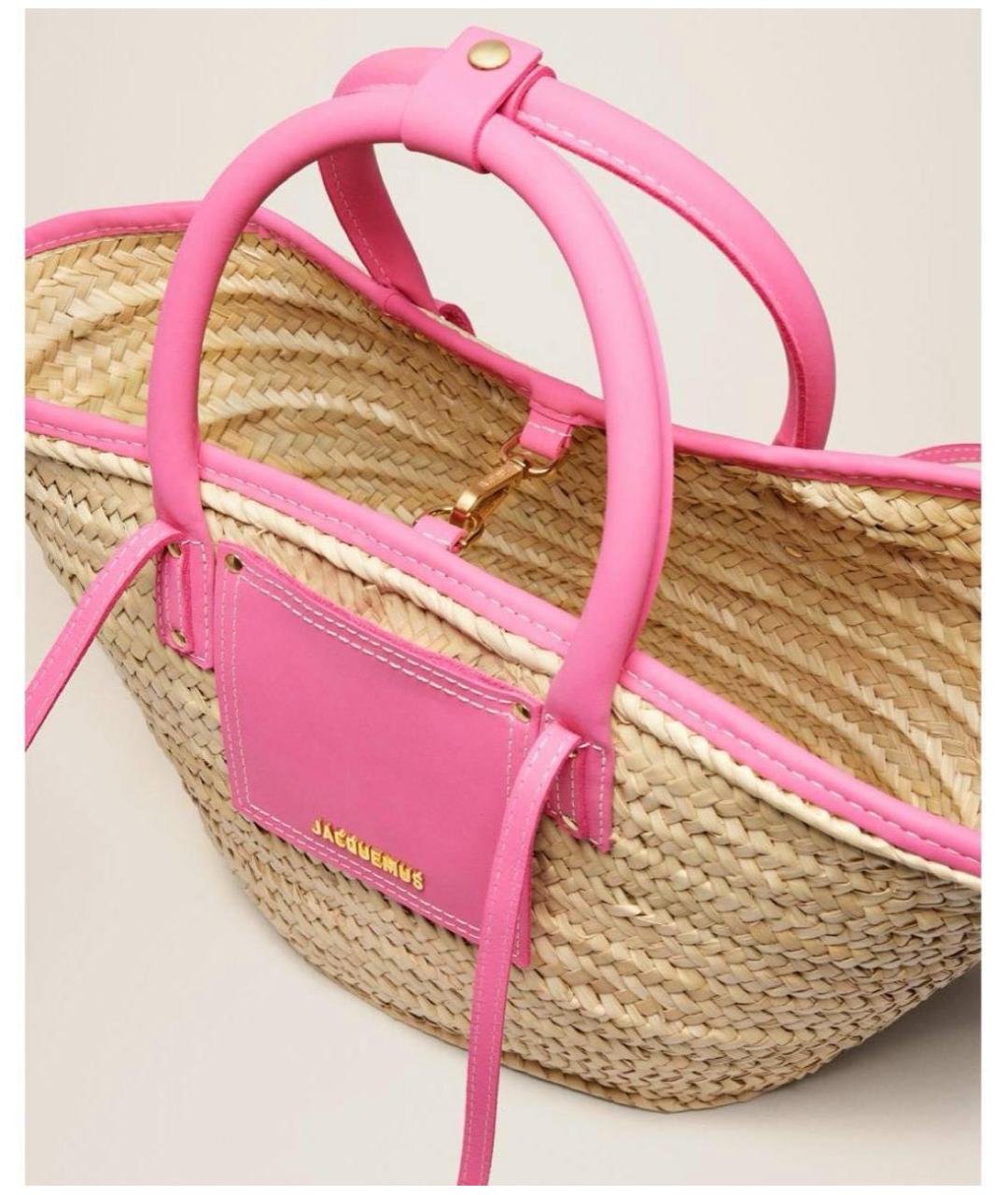 JACQUEMUS Розовая пелетеная пляжная сумка, фото 2