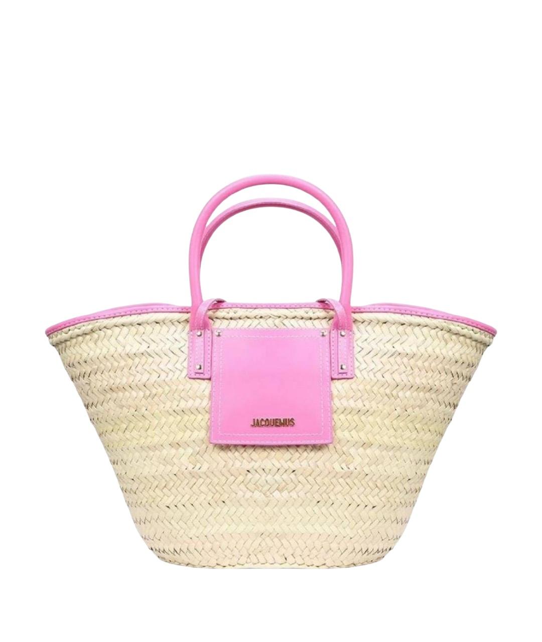 JACQUEMUS Розовая пелетеная пляжная сумка, фото 1