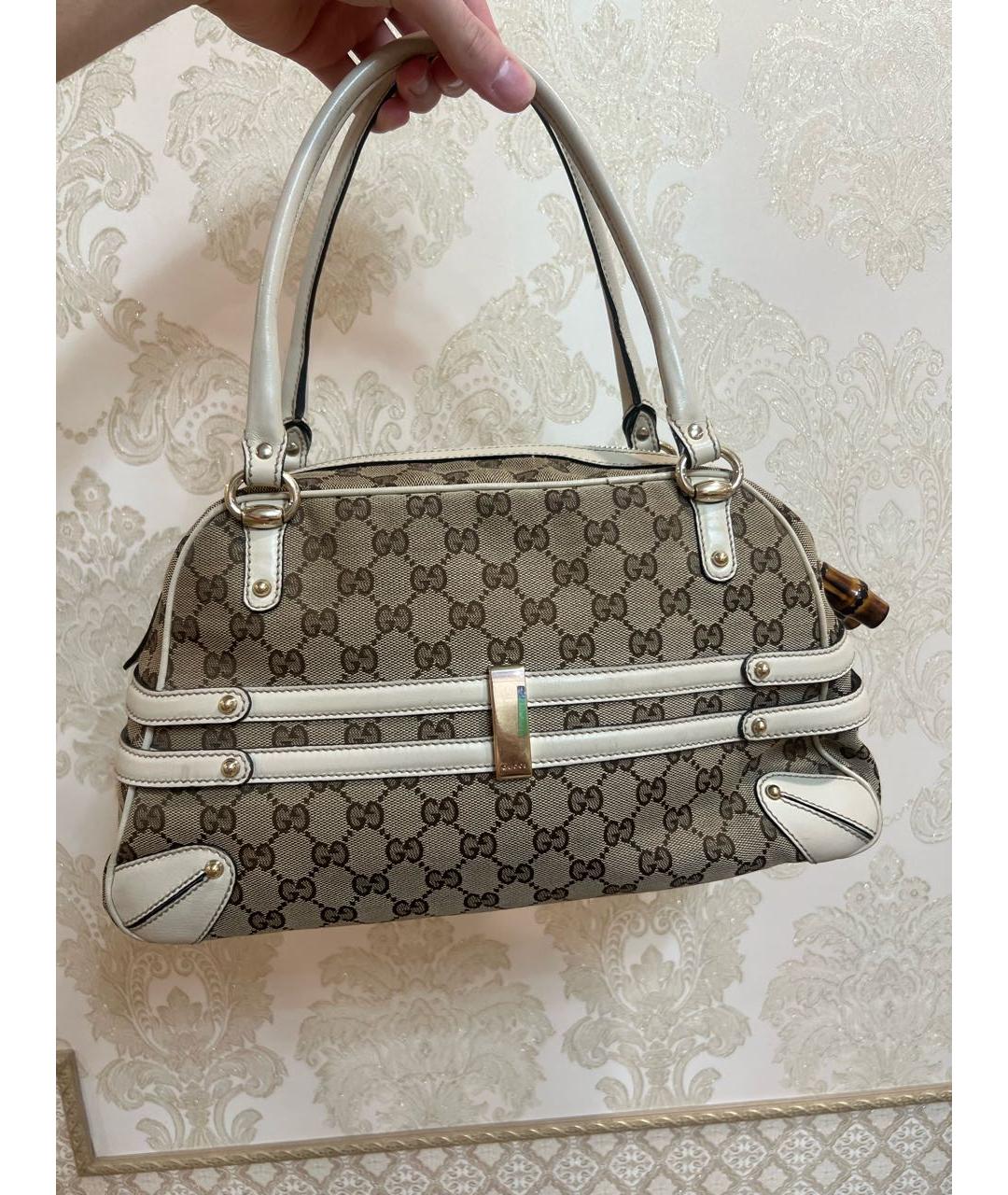 GUCCI Бежевая кожаная сумка с короткими ручками, фото 3