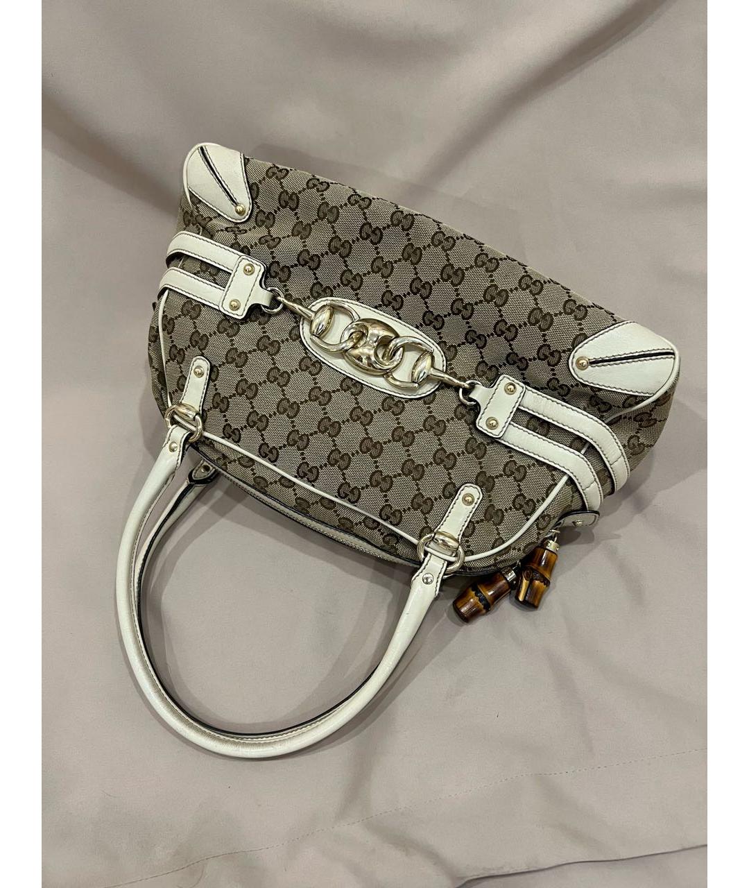 GUCCI Бежевая кожаная сумка с короткими ручками, фото 5