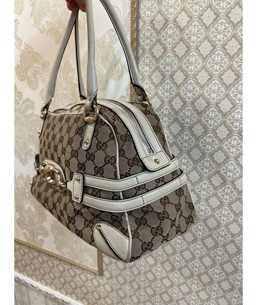 GUCCI Бежевая кожаная сумка с короткими ручками, фото 2