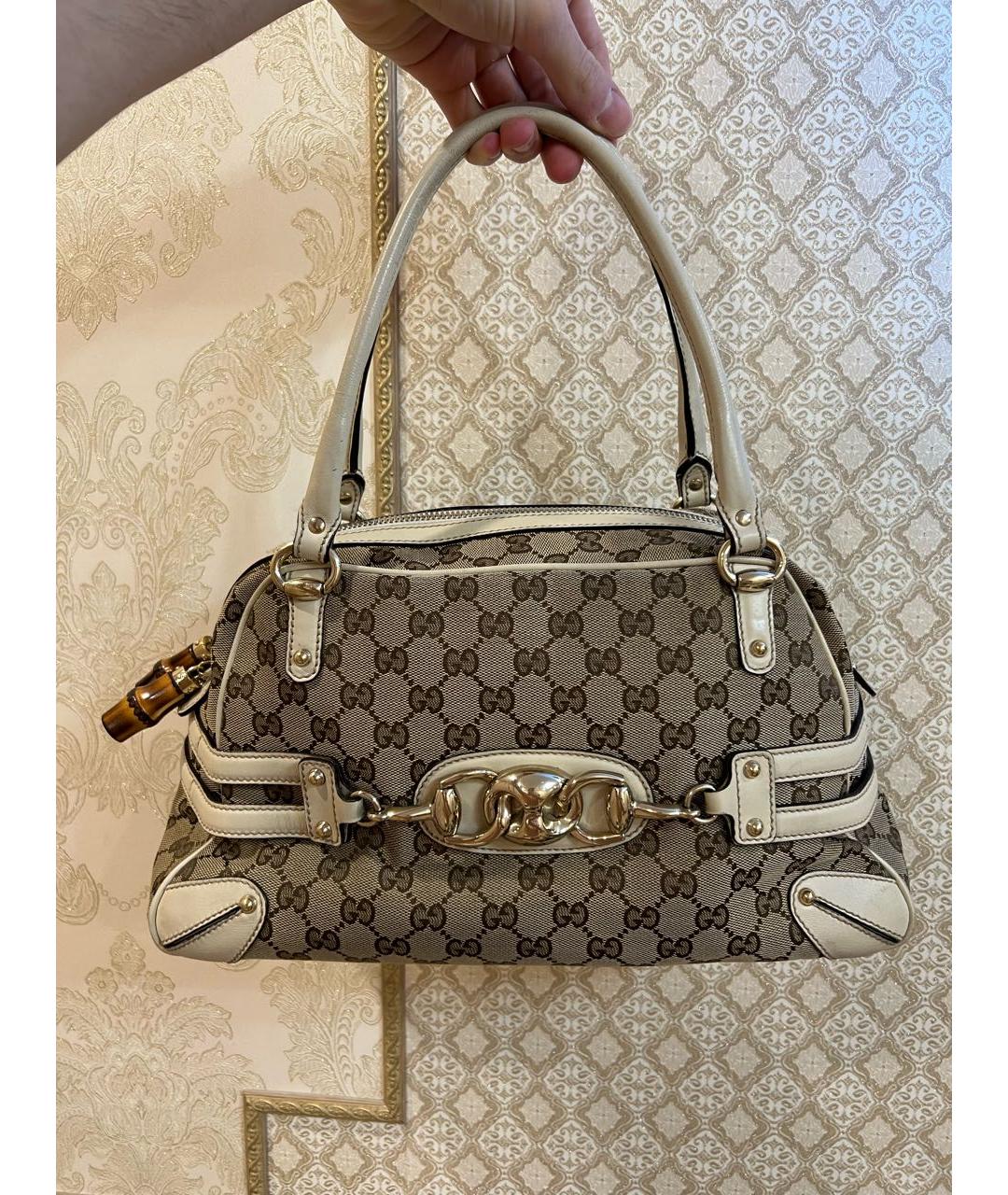 GUCCI Бежевая кожаная сумка с короткими ручками, фото 6