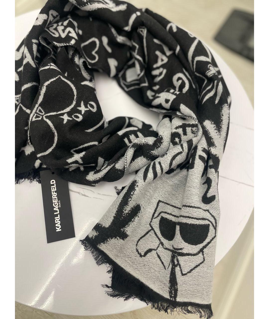 KARL LAGERFELD Черный шерстяной шарф, фото 4