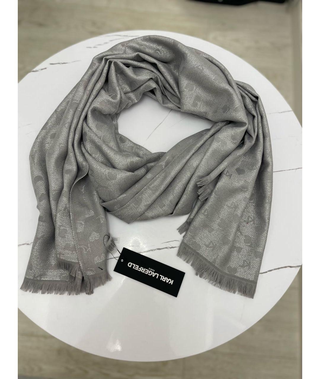 KARL LAGERFELD Серый шарф, фото 3
