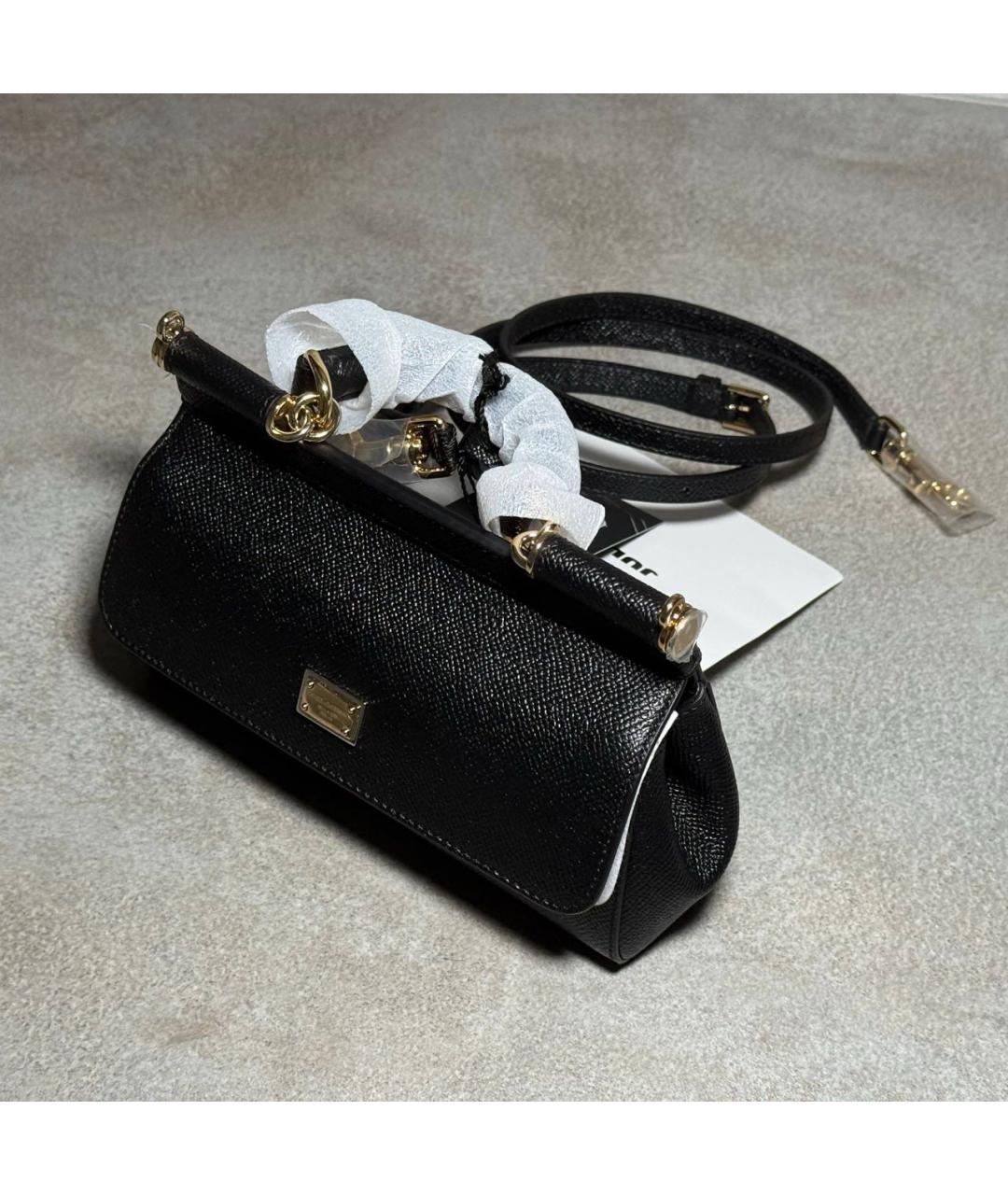 DOLCE&GABBANA Черная кожаная сумка с короткими ручками, фото 4