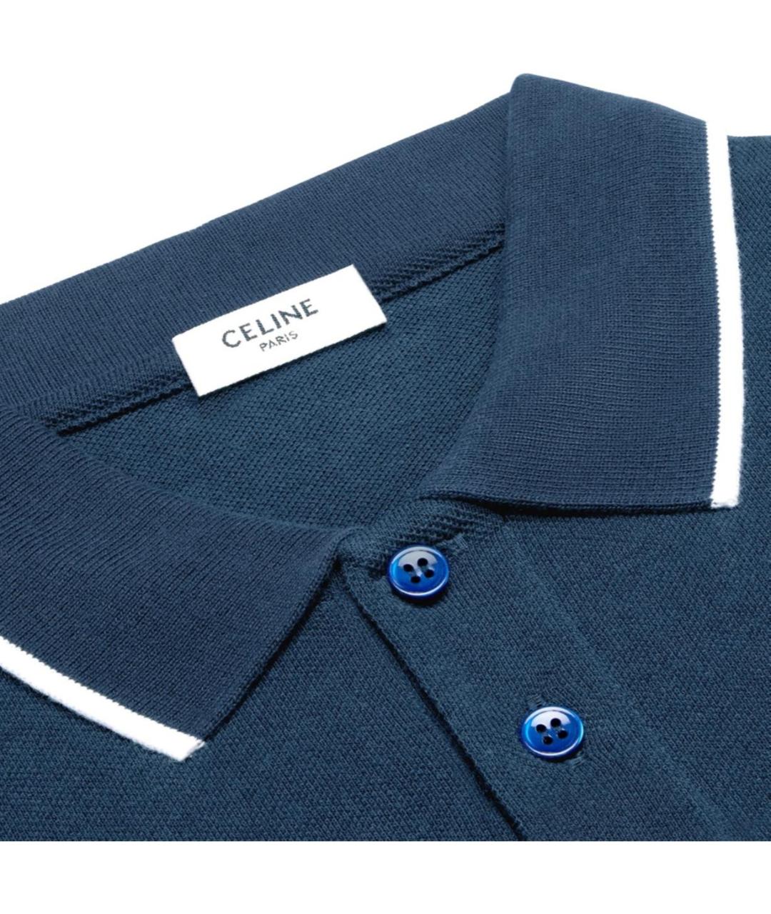 CELINE Темно-синее хлопковое поло с коротким рукавом, фото 3
