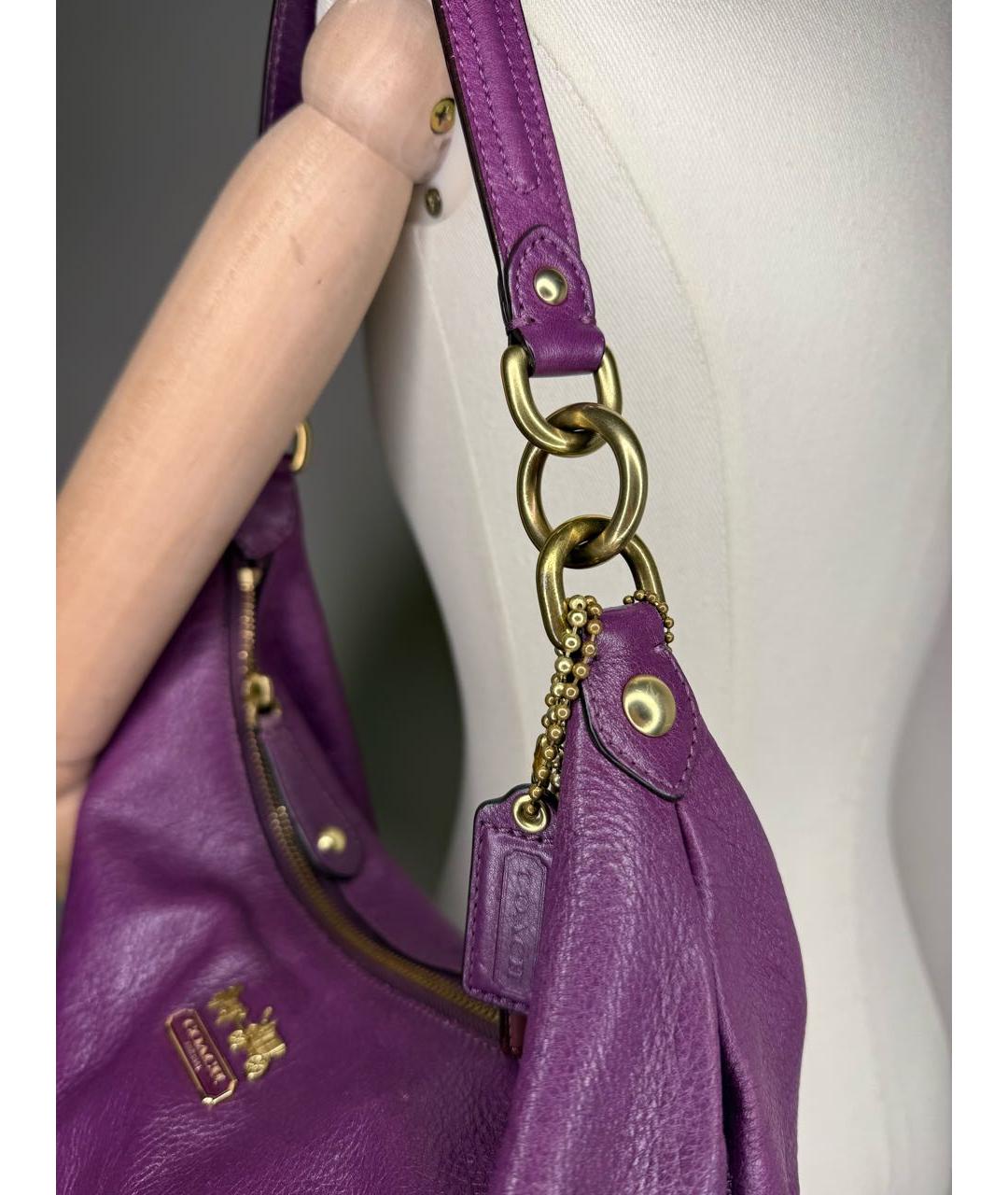 COACH Фиолетовая кожаная сумка с короткими ручками, фото 6