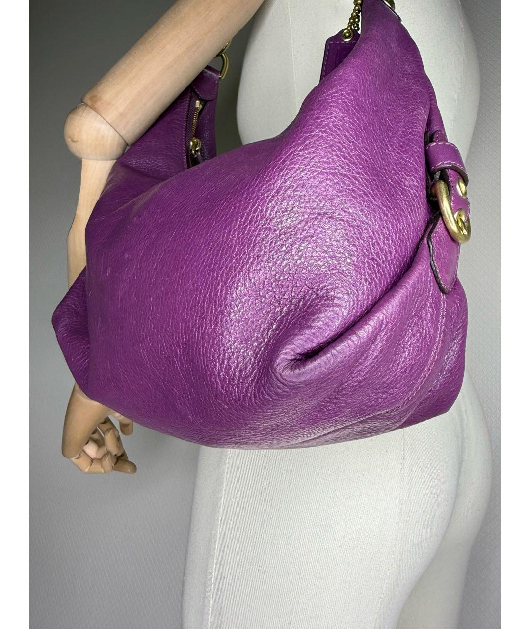 COACH Фиолетовая кожаная сумка с короткими ручками, фото 5