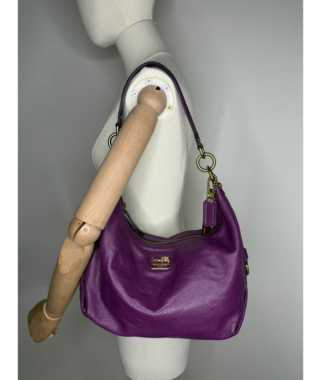 COACH Фиолетовая кожаная сумка с короткими ручками, фото 9