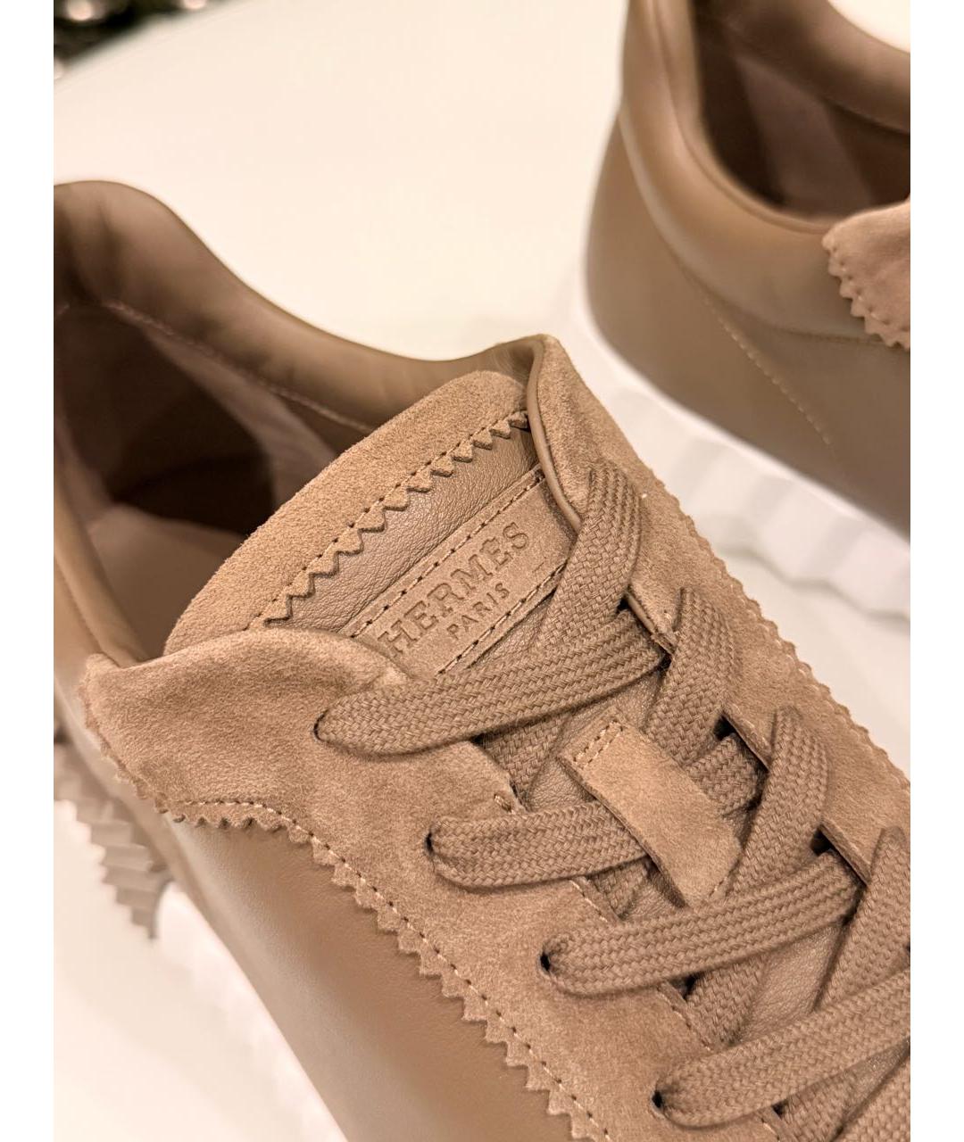 HERMES Коричневые кожаные низкие кроссовки / кеды, фото 6