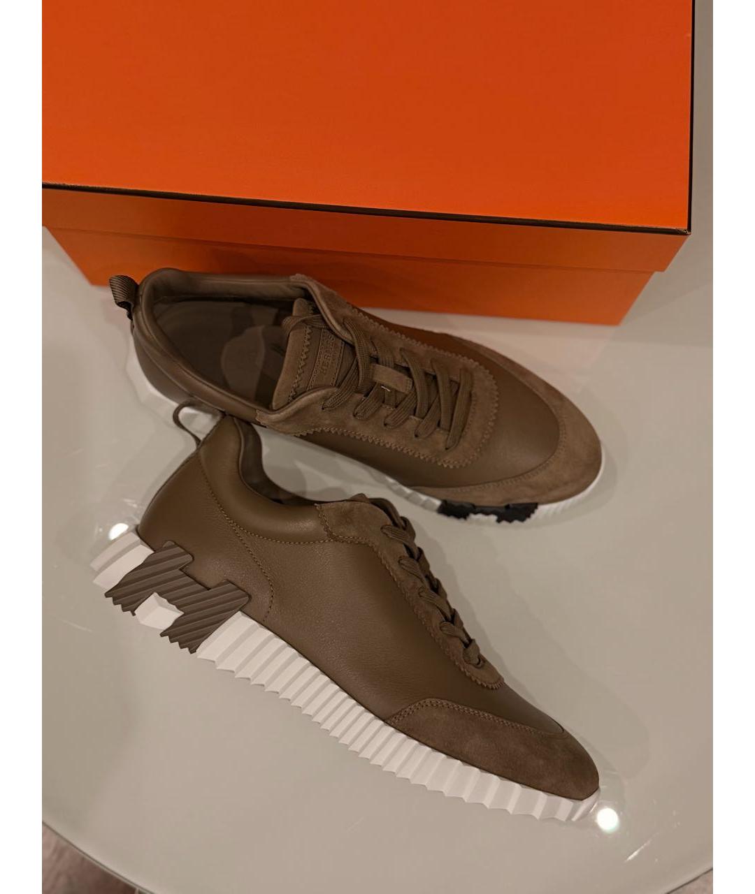 HERMES Коричневые кожаные низкие кроссовки / кеды, фото 5