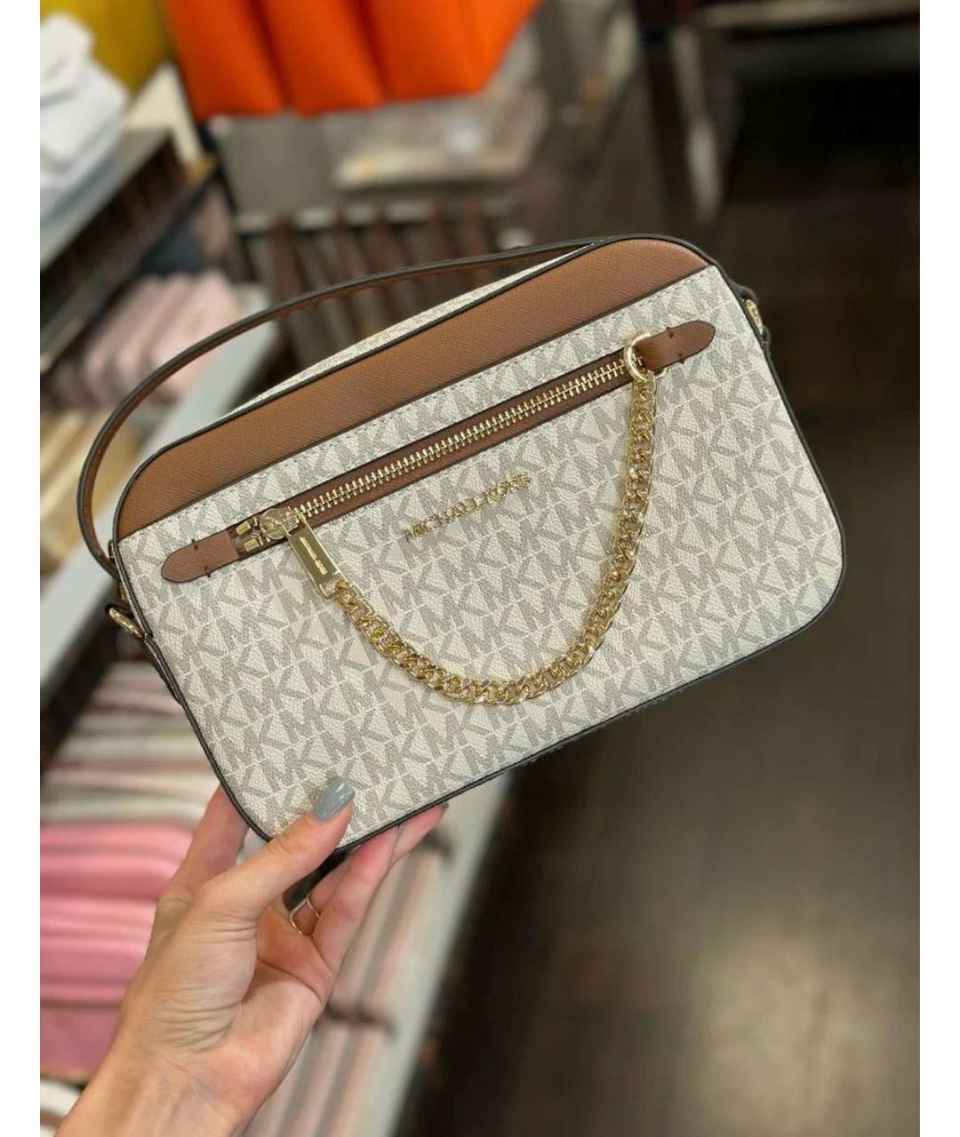 MICHAEL KORS Бежевая кожаная сумка через плечо, фото 5