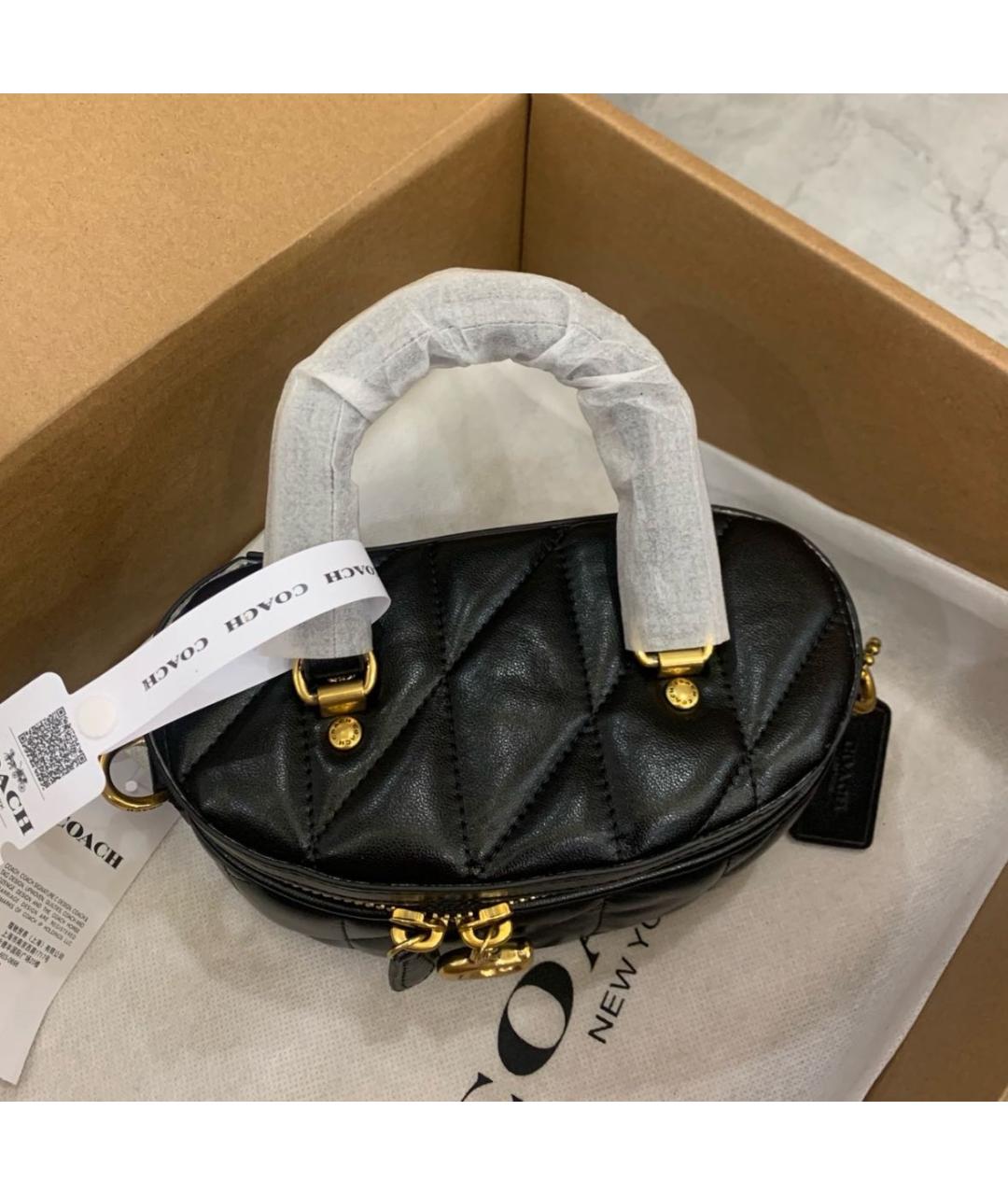 COACH Черная кожаная сумка с короткими ручками, фото 7