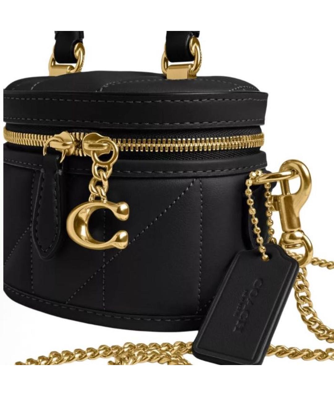 COACH Черная кожаная сумка с короткими ручками, фото 5