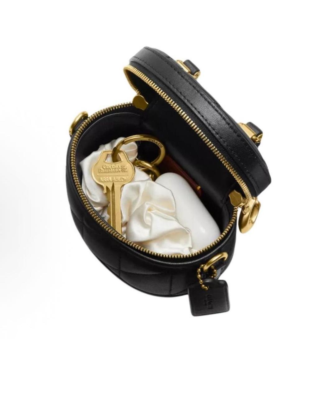 COACH Черная кожаная сумка с короткими ручками, фото 4