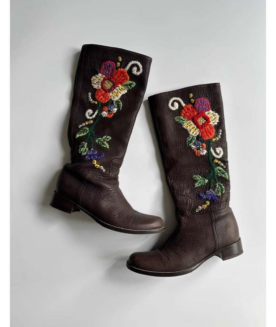 MIU MIU Коричневые кожаные сапоги, фото 6